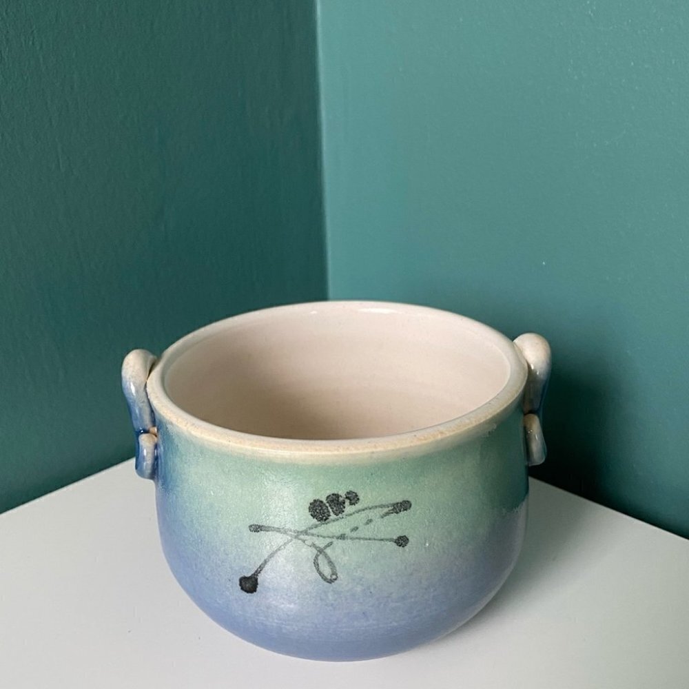 HANDMADE Wheel Thrown Small Pottery Bowl with Handles, Great Condition